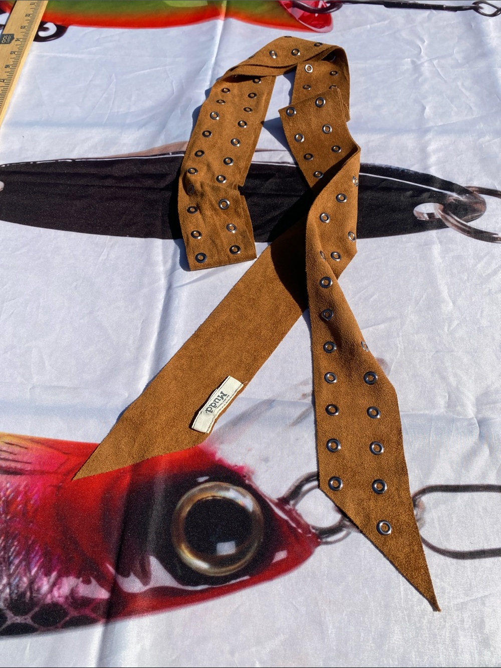 Vintage Y2K Mudd Brown Faux Suede Boho-Style Grommet Belt